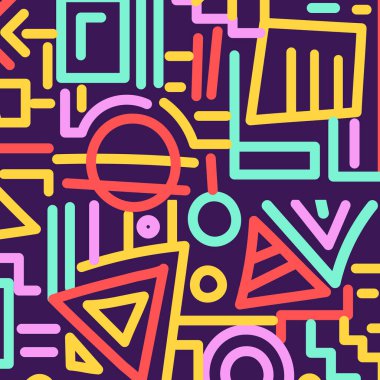 Memphis tarzı renkli bir arka plan. Soyut geometrik desen. vektör illüstrasyonu.