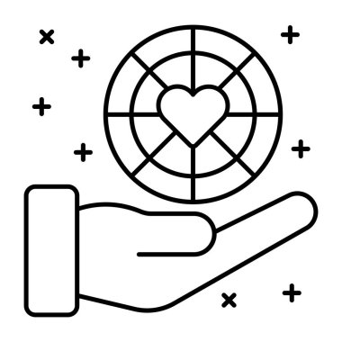 Kalp atış hızı ikonu. Beyaz arkaplanda izole edilmiş web tasarımı için el ele tutuşan dünya haritası vektör simgeleri