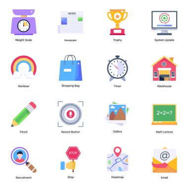Web ve mobil uygulamalar için iş ve finans düz simgeleri ayarlandı.