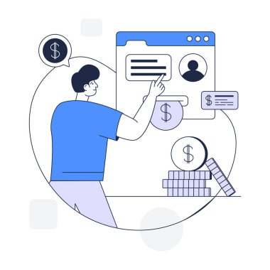 Para ve dolar işaretli vektör çizimine sahip iş adamı