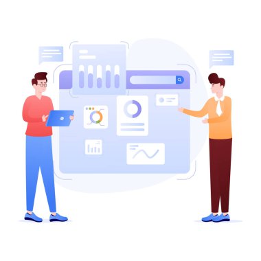 Akıllı telefon ve konuşma balonu vektör çizimi tasarımı olan genç erkekler