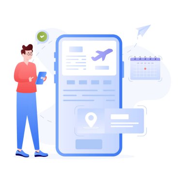 Akıllı telefonu ve ekranında mesajı olan bir adam. vektör illüstrasyonu