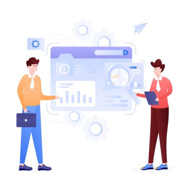 Web sitesi verilerini izleyen kişiler, piyasa analizinin düz illüstrasyonu