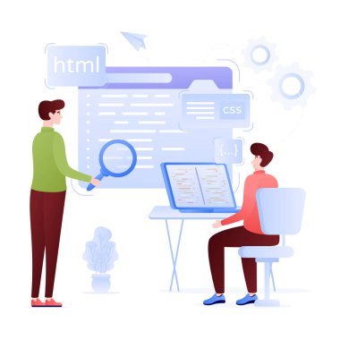 Kişi kontrolü web sitesi, kod optimizasyonunun düz illüstrasyonu