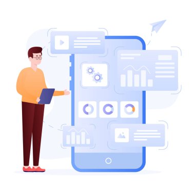 Mobil SEO modern simgesi, vektör illüstrasyonu