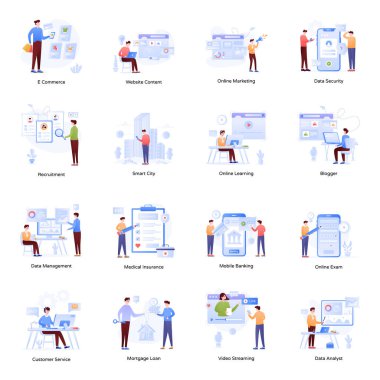 İş adamları ve ofis çalışanları. düz dizayn. vektör illüstrasyonu