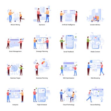 Farklı mesleklerin vektör simgeleri, tıbbi, araştırma ve diğer.