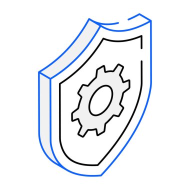 Beyaz arkaplanda dişli simgesi olan kalkan