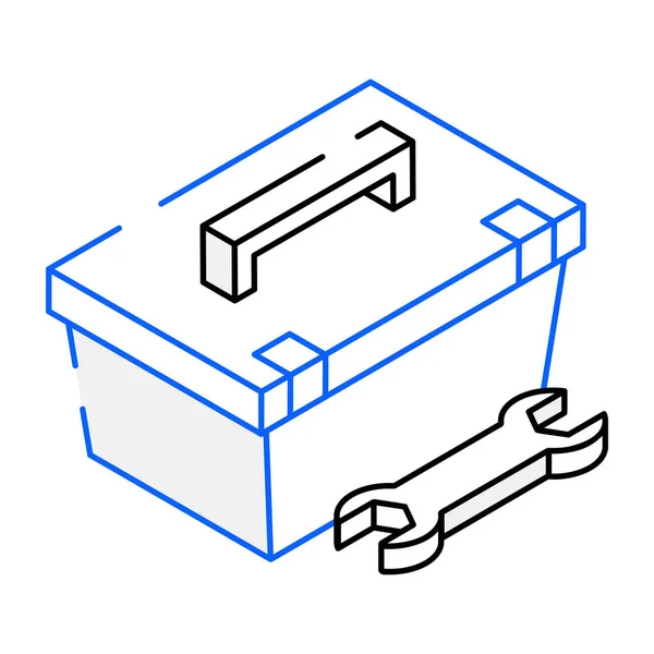 Caja Herramientas Línea Isométrica Con Cajas Llave Inglesa Ilustración Vectorial — Vector de stock