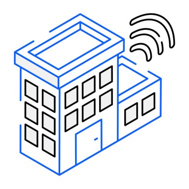 Wi-Fi sinyal simgesine sahip binanın vektör illüstrasyonu
