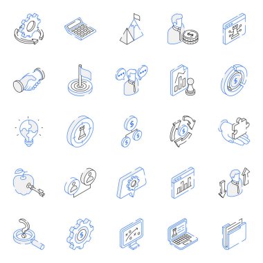 Seo uygulama simgelerinin vektör çizimi, satır, dış hat, doğrusal simge kümesi