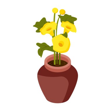 Çiçek saksısı ve çiçek vektör illüstrasyon tasarımlı bitki