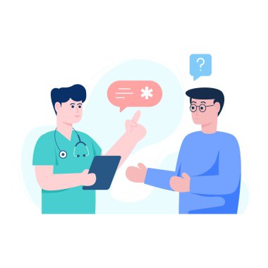 Akıllı telefonu ve beyaz arka planda steteskobu olan bir doktor. vektör illüstrasyonu