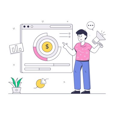 Elinde bozuk para olan akıllı bir telefon, vektör illüstrasyonu