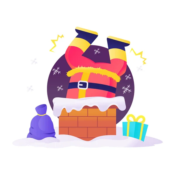 Weihnachtsgeschenke Mit Weihnachtsmann Hut Und Geschenktüten Vektor Illustration — Stockvektor