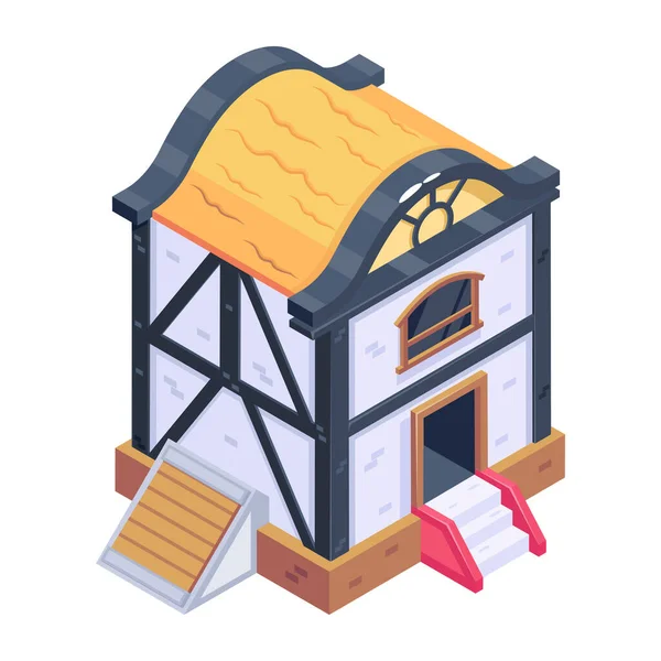 House Building Isometric Icon Cartoon Home Room Vector Symbol Stock — Stock Vector