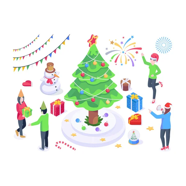 Weihnachtsbaum Mit Geschenken Und Weihnachtsmann Vektorillustration — Stockvektor