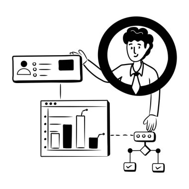 Dizüstü bilgisayar vektör çizimi tasarımı olan iş adamı ve kadın