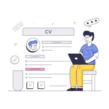 Dizüstü bilgisayarı ve akıllı telefonu olan genç bir adamın vektör çizimi