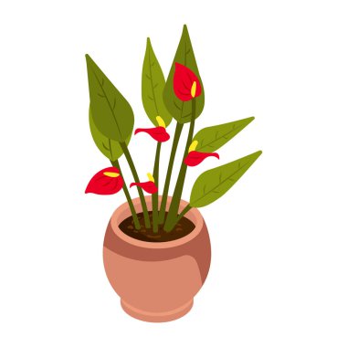 Çiçekli saksı bitkisi ve bitki vektör çizimi tasarımı