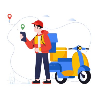 Akıllı telefonu ve scooter vektör çizimi olan bir adam