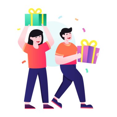 Mutlu çift hediye kutuları ve hediye vektör çizimi tasarımıyla