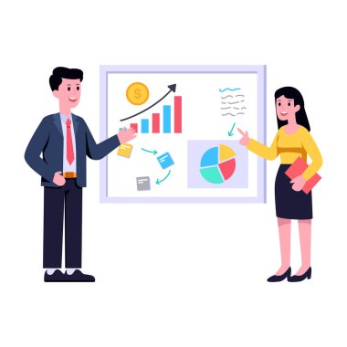 Finans tablosu ve istatistik vektör illüstrasyon grafik tasarımı olan iş adamları