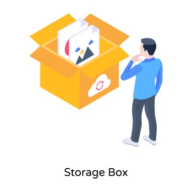 Cep telefonu kutusu olan bir adamın düz dizaynının izometrik çizimi