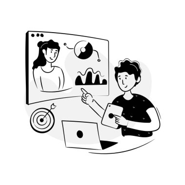 İş adamları dizüstü bilgisayar vektör çizimi tasarımı ile birlikte çalışıyor