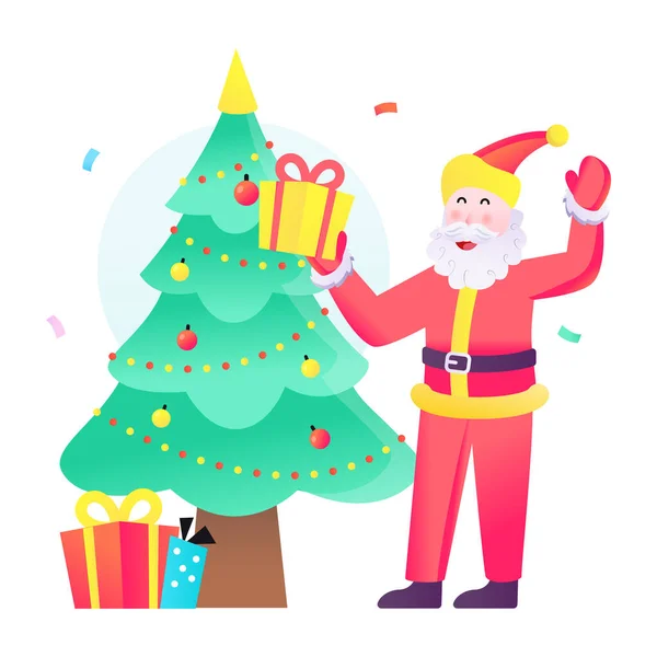 Weihnachtsmann Mit Geschenken Und Weihnachtsbaum Vektor Illustration Design — Stockvektor