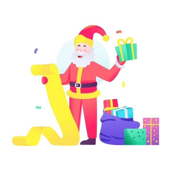 Weihnachtsmann Mit Geschenken Und Weihnachtsgeschenken — Stockvektor