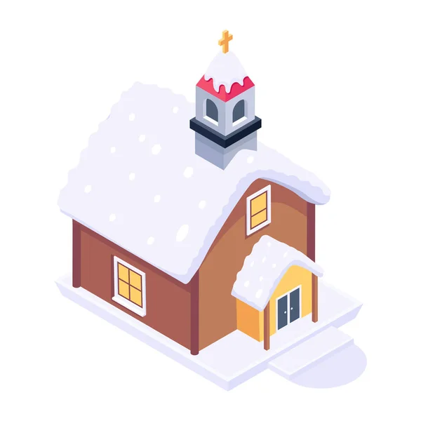 Maison Avec Icône Neige Illustration Vectorielle Isométrique Arbre Noël Pour — Image vectorielle