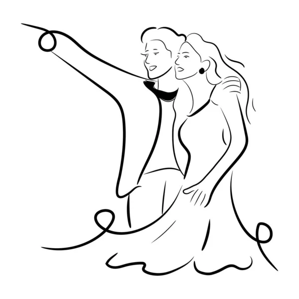 Dessin Ligne Continue Couple Dansant — Image vectorielle