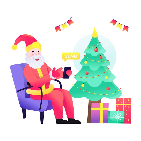 Санта Клаус Подарками Векторной Иллюстрацией Рождественским Елкам — стоковый вектор