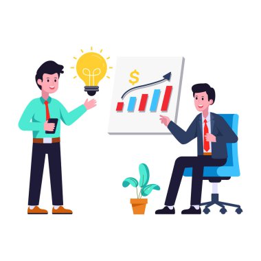 Dizüstü bilgisayarı ve grafik çizelgesi çizimi olan iş adamı