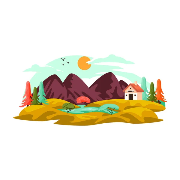Paisaje Montaña Con Montañas Árboles Ilustración Vectorial — Vector de stock