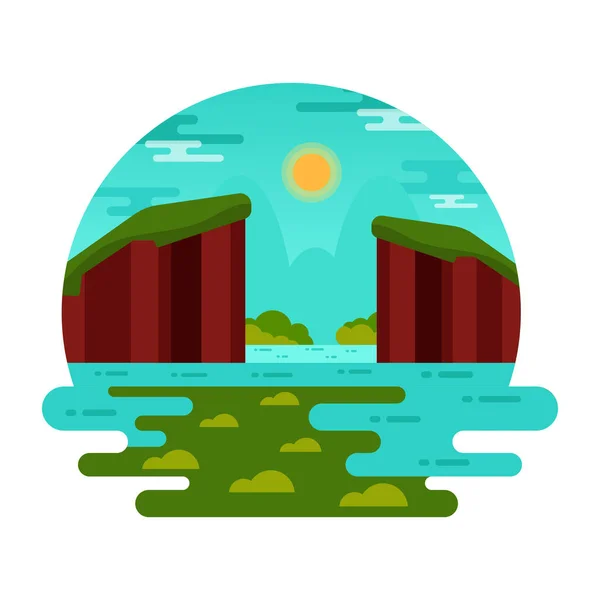 Landschaft Mit Fluss Und Bäumen Vektorillustration — Stockvektor