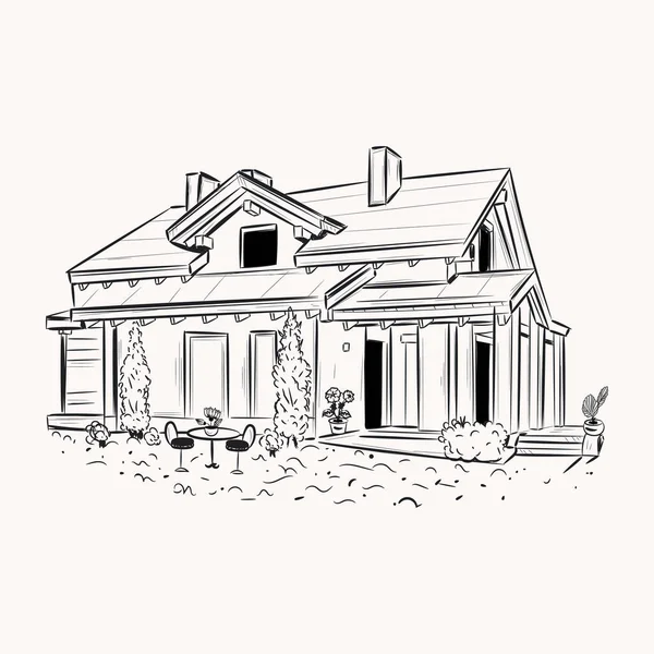 Haus Mit Einer Skizze Eines Gebäudes — Stockvektor
