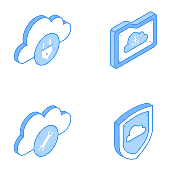 Conjunto Iconos Isométricos Servicios Nube — Vector de stock