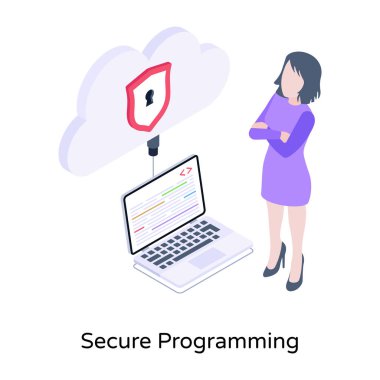 Güvenli programlama modern simgesi, vektör illüstrasyonu