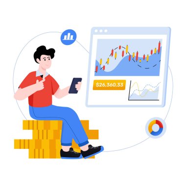 Bilgisayarı ve akıllı telefonu olan bir adam. vektör illüstrasyonu