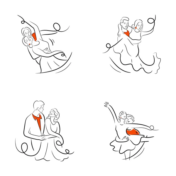 Μοντέρνο Χέρι Σχεδιάζει Απεικονίσεις Των Ρομαντικών Ζευγαριών — Διανυσματικό Αρχείο