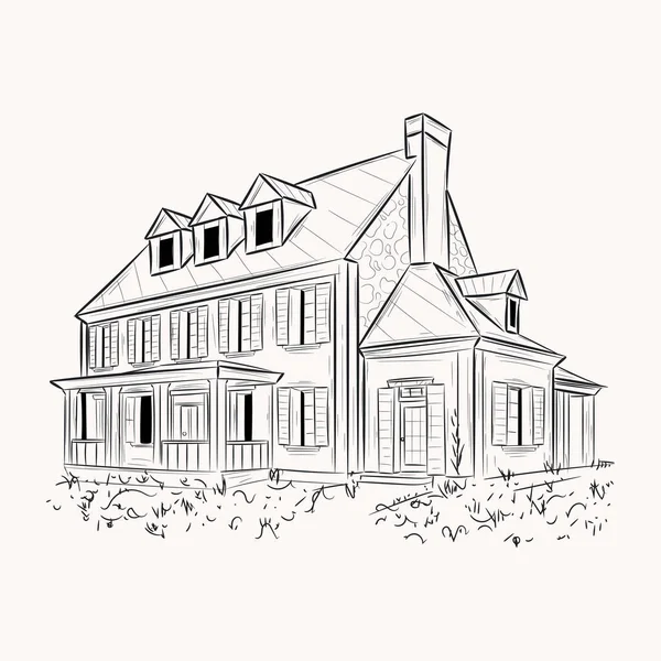 Creatief Ontworpen Doodle Illustratie Van Grote Cottage — Stockvector