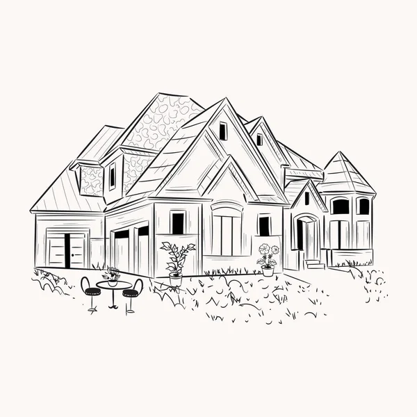 Kreatívan Megtervezett Firka Illusztrációja Nagy Ház — Stock Vector