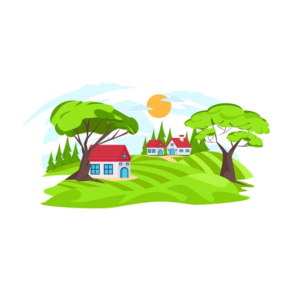 Vektor Illustration Einer Schönen Cartoon Naturlandschaft Mit Einem Haus — Stockvektor