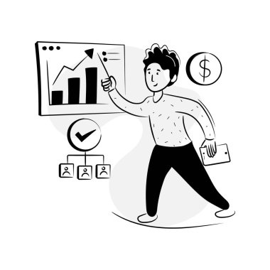 Para çantası ve grafik vektör illüstrasyonuyla iş adamı