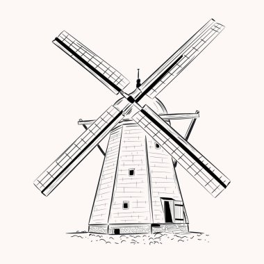 Kinderdijk Yel Değirmenleri Modern tasarım, vektör çizimi