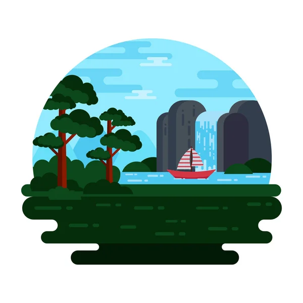 Landschaft Mit Stadt Und Bäumen Vektor Illustration Design — Stockvektor