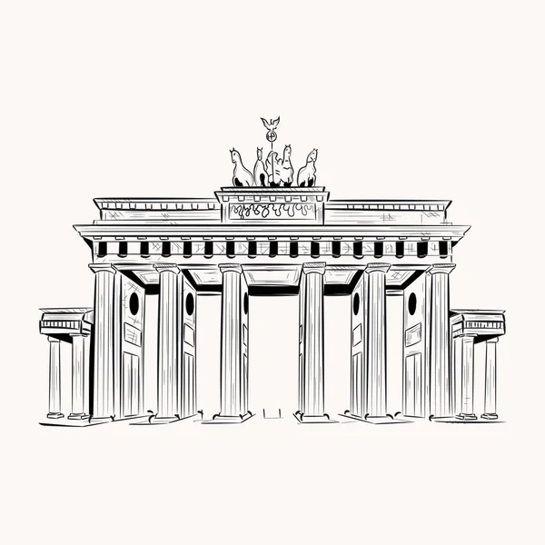 Tyskland Berömda Landmärke Handritad Illustration Brandenburger Gate — Stock vektor