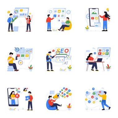 Sosyal Medya Düz Çizimlerinin Moda Kümesi